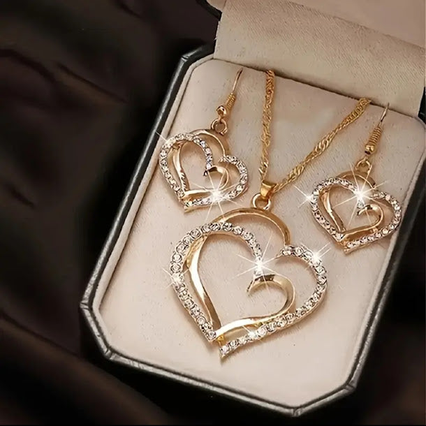 Set Bijoux Cœur Doré — Collier & Boucles d'Oreilles