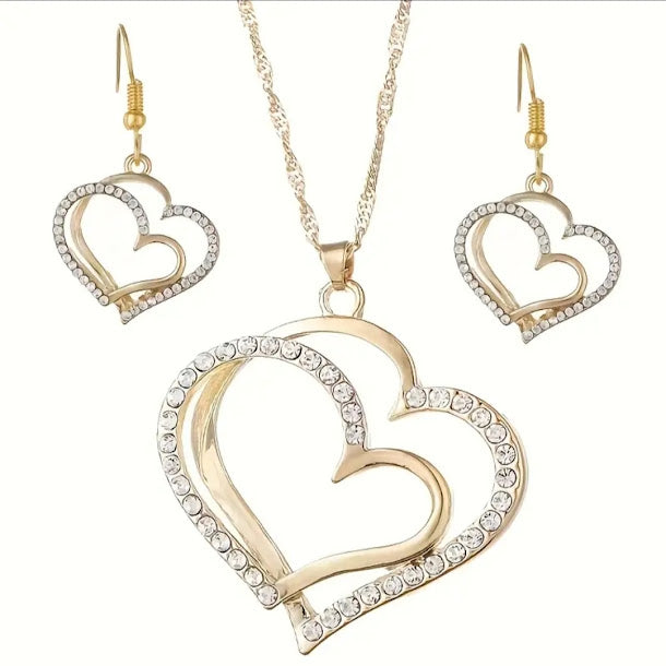 Set Bijoux Cœur Doré — Collier & Boucles d'Oreilles