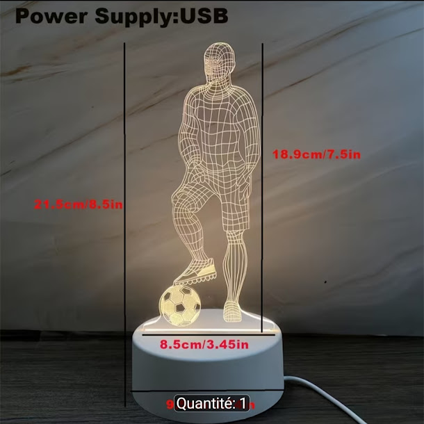 Lampe LED 3D Footballeur — Veilleuse USB
